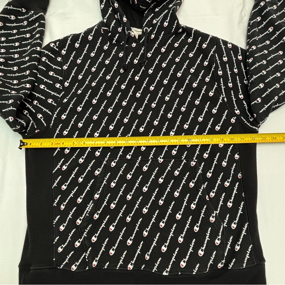 Champion Black Hoodie with White Logo Pattern - Picture 7 of 12